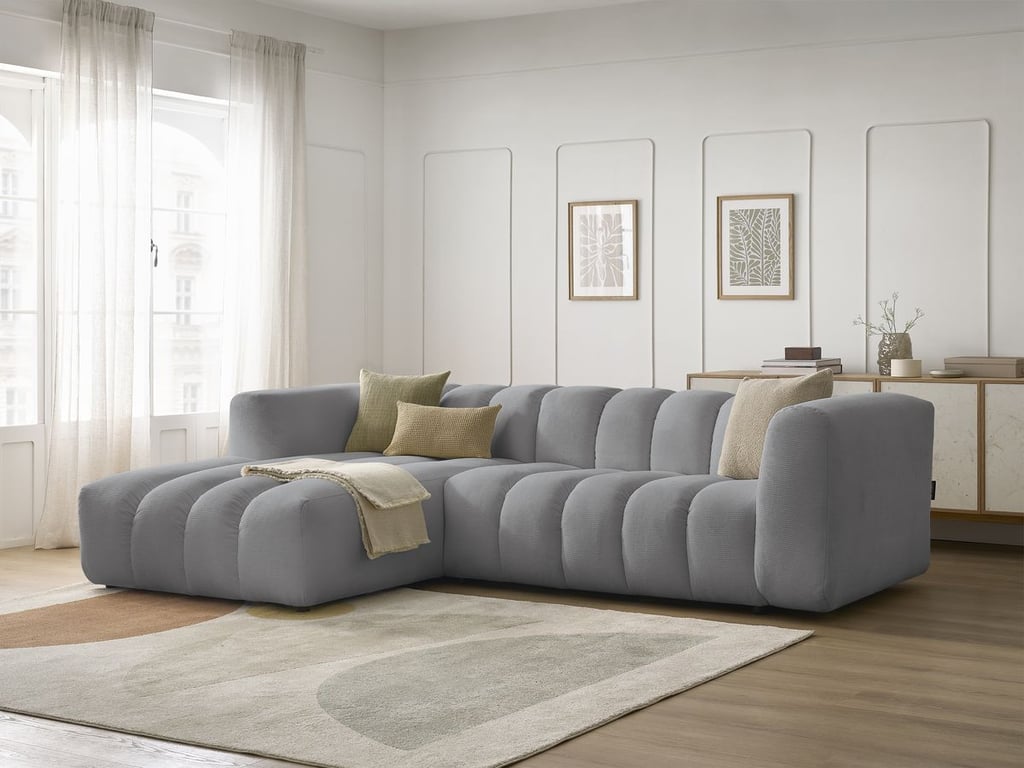 Produit similaire: Canapé d'angle fixe TALIA tissu chiné gris clair angle gauche BOBOCHIC 3 places