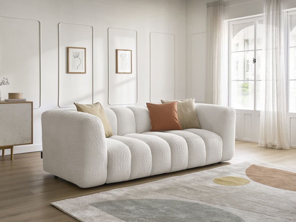 Produit similaire: Canapé droit fixe 3 places TALIA tissu bouclette blanc BOBOCHIC