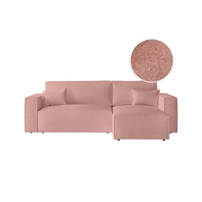 Produit similaire: Canapé d'angle 3 places convertible réversible CLARISSE avec coffre en tissu bouclette - Rose - L269 x P159 x H89cm - LOUNGITUDE