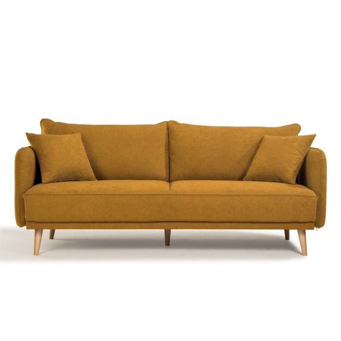 Produit similaire: Canapé fixe 3 places DAREN - Tissu moutarde - L 207 x P 90 x H 88 cm - Fabriqué en France - HEXAGONE