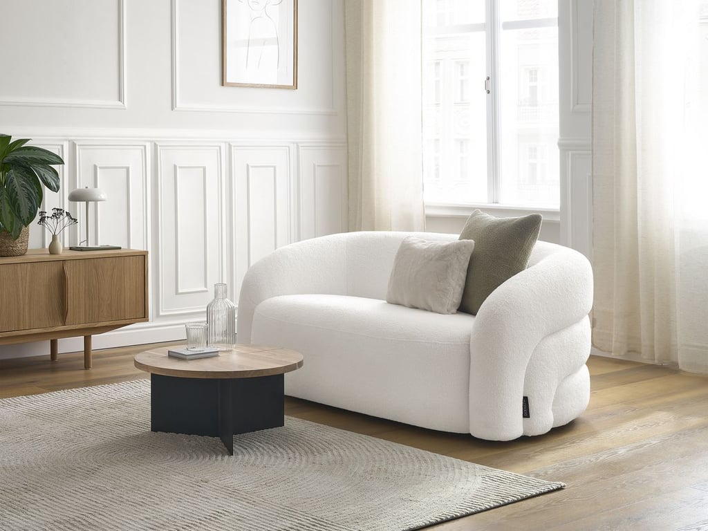 Produit similaire: Canapé droit fixe 2 places ELINA tissu bouclette blanc BOBOCHIC