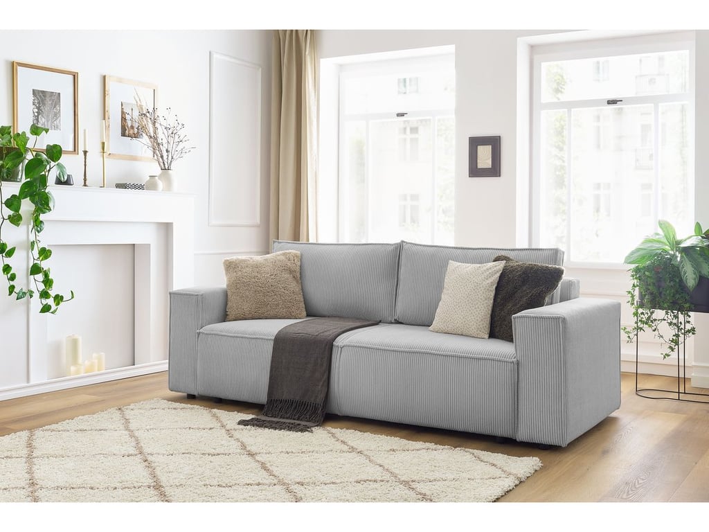 Produit similaire: Canapé droit convertible coffre NIHAD velours côtelé gris clair BOBOCHIC 3 places