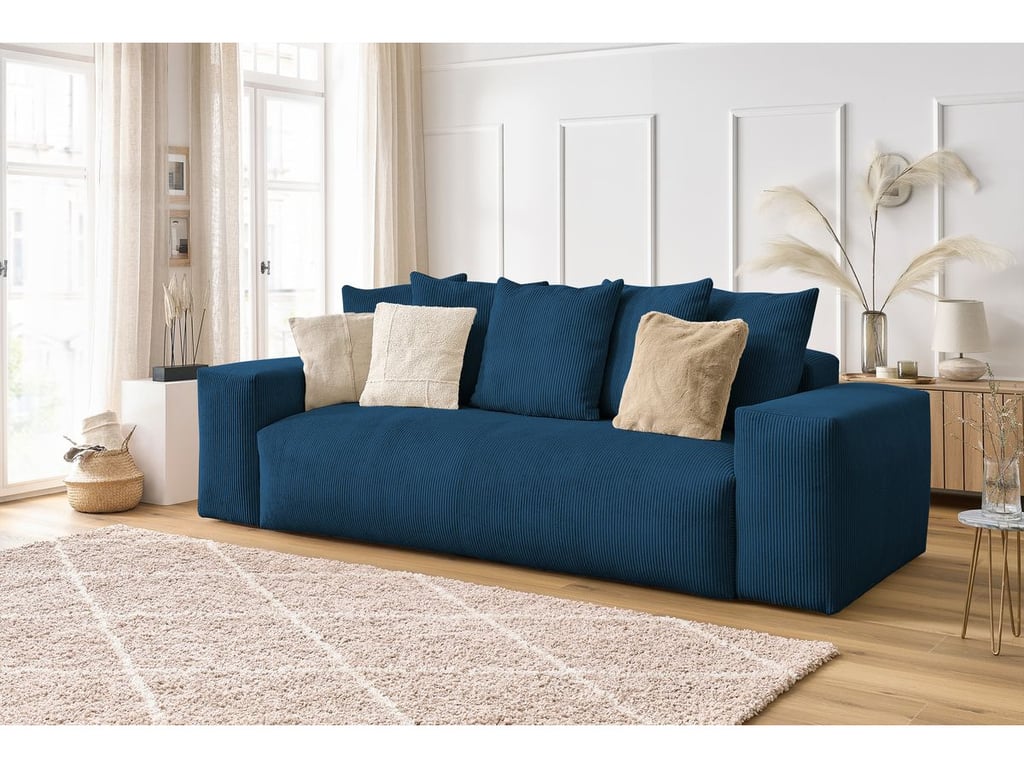 Produit similaire: Canapé droit fixe 3 places VOLTAIRE velours côtelé bleu foncé BOBOCHIC