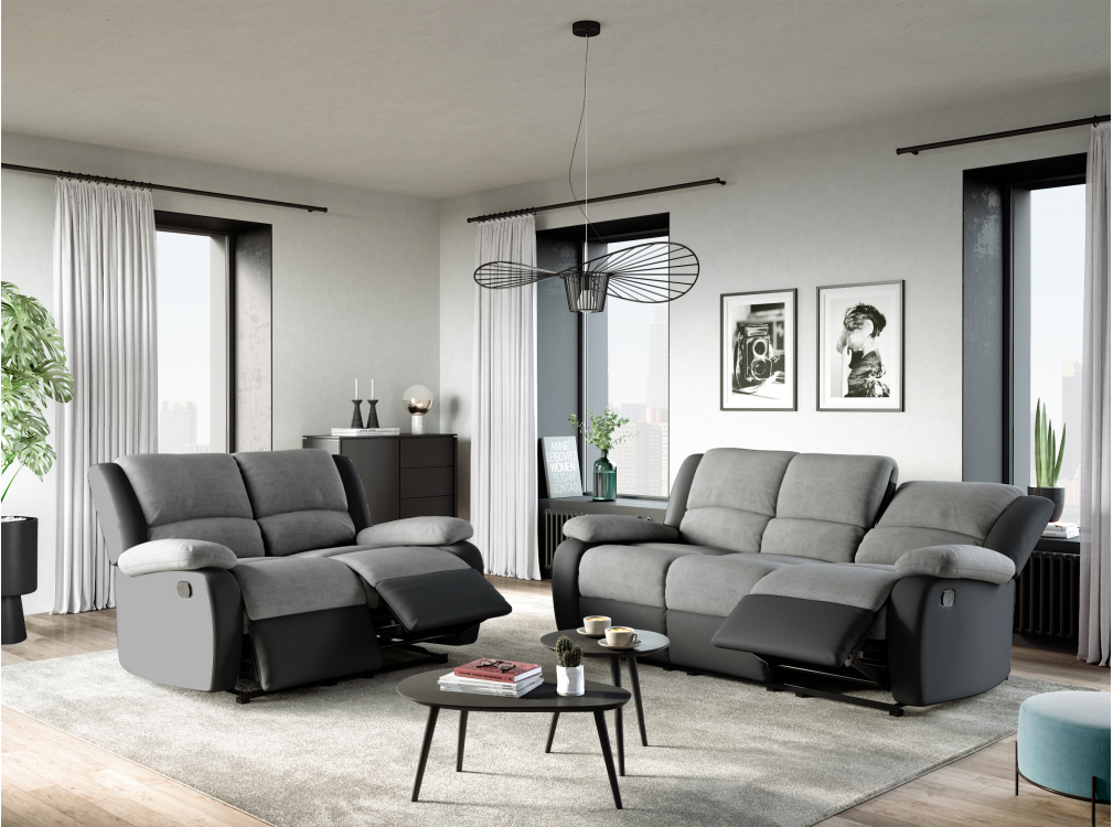 Produit similaire: RELAXXO - Ensemble de Canapés Relaxation manuel 3 places et 2 places LEO Microfibre Grise / Simili Noir