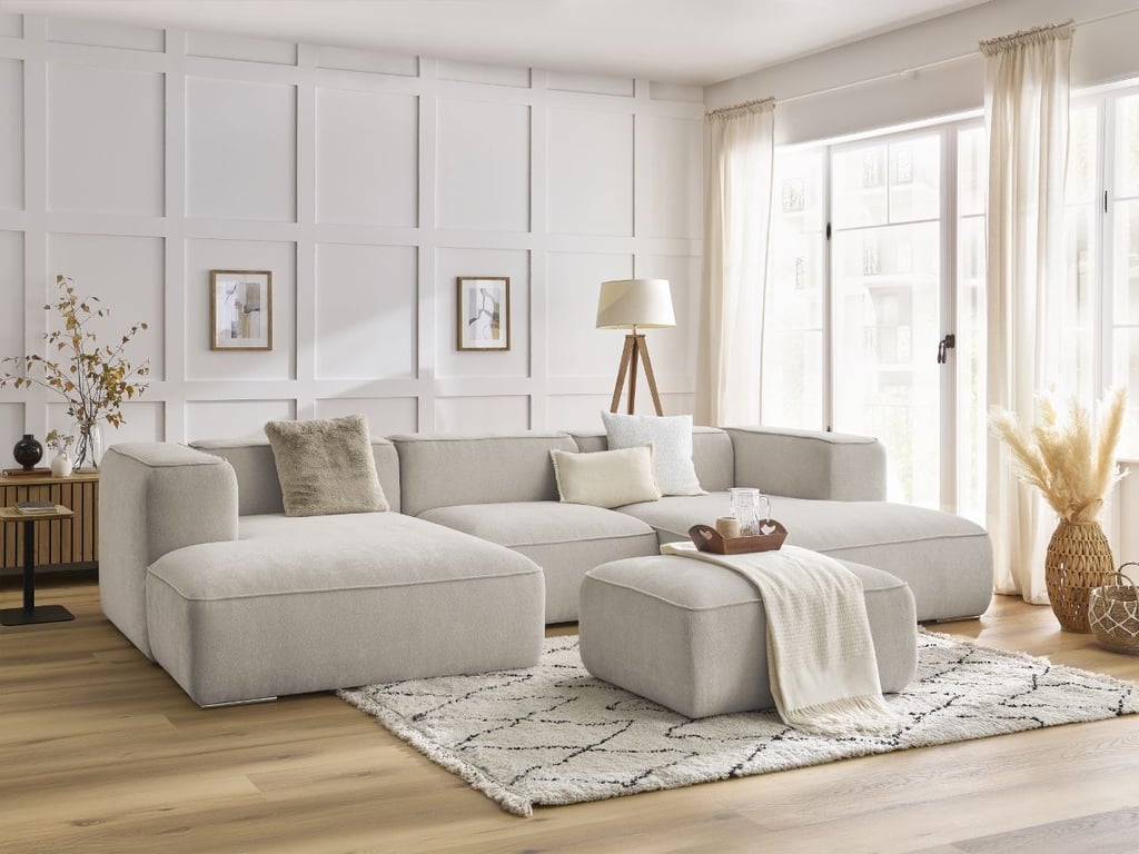 Produit similaire: Canapé panoramique fixe ZEPHYR avec pouf beige BOBOCHIC 5 places