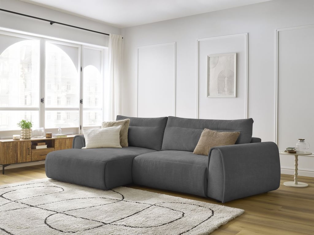 Produit similaire: Canapé d'angle incurvé fixe ADEN gris foncé angle gauche BOBOCHIC 3 places