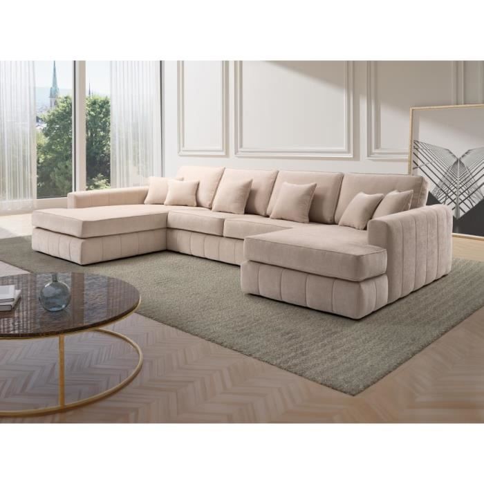 Produit similaire: Grand canapé d'angle gauche panoramique en tissu beige BERGOTA