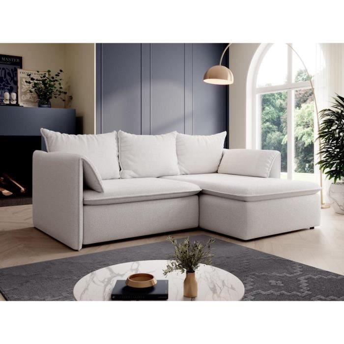 Produit similaire: Canapé d'angle droit convertible en tissu texturé beige TEODORA