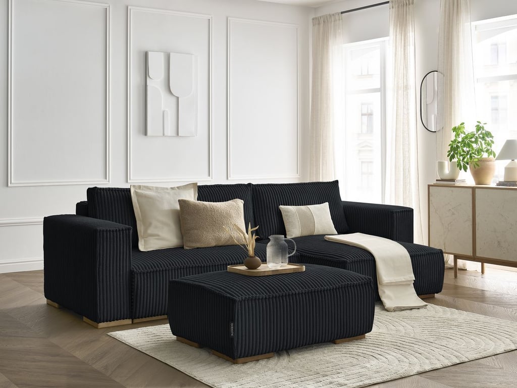Produit similaire: Canapé d'angle convertible réversible coffre CHELSEA gros côtelé doux avec pouf noir réversible BOBOCHIC 4 places
