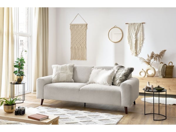 Bastille canapé droit fixe 3 places tissu bouclette beige