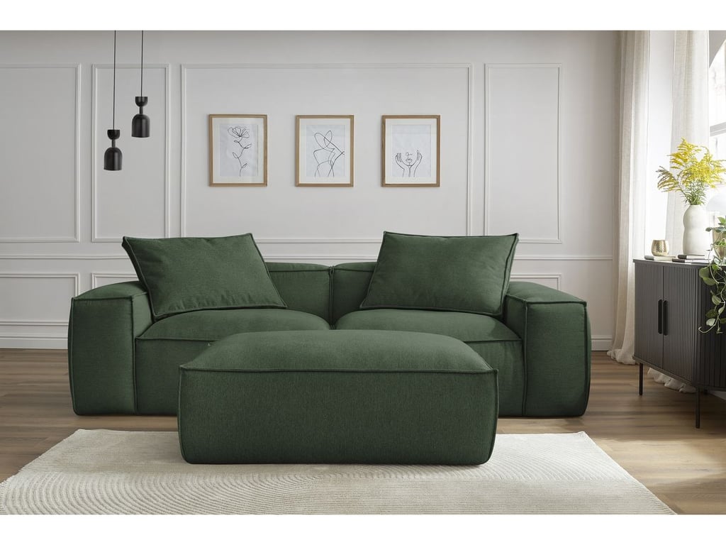 Produit similaire: Canapé droit fixe 3 places ultra moelleux BOHEME tissu chiné avec pouf vert BOBOCHIC