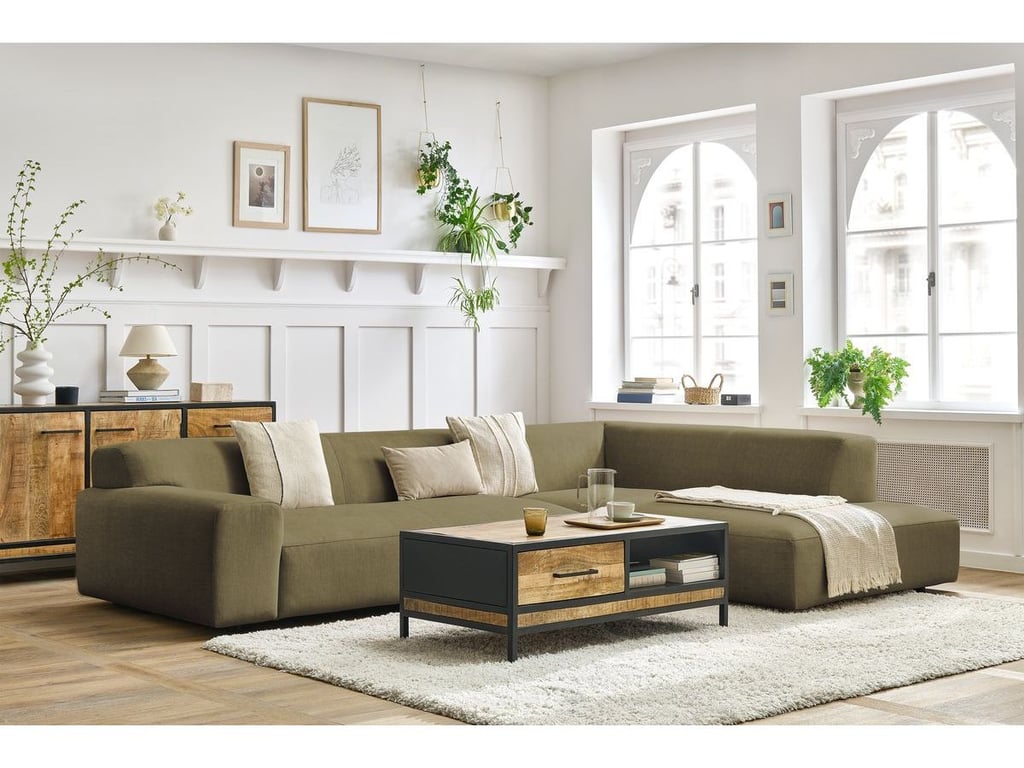 Produit similaire: Canapé d'angle fixe LAVENA tissu velours vert angle droit BOBOCHIC 4 places