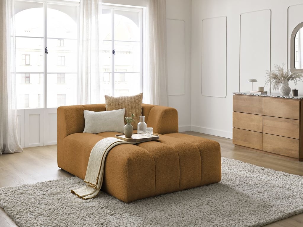 Produit similaire: Méridienne pour canapé modulable ANNECY tissu bouclette jaune angle droit BOBOCHIC