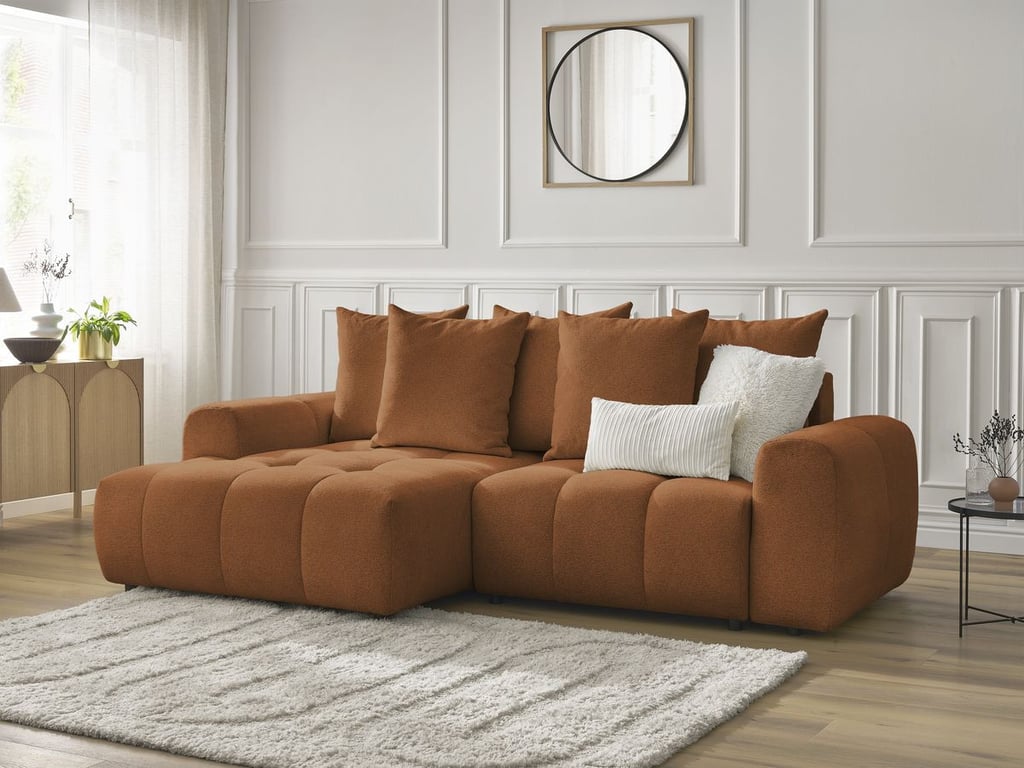 Produit similaire: Canapé d'angle convertible coffre ROXELANE tissu chiné orange angle gauche BOBOCHIC 3 places