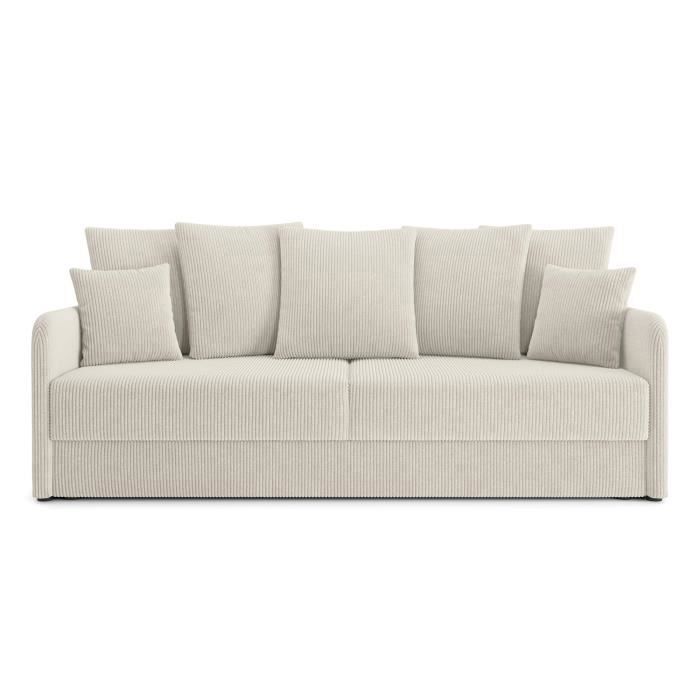 Produit similaire: Canapé droit convertible LUKA en velours côtelé beige 3 places - Coffre de rangement - BAÏTA