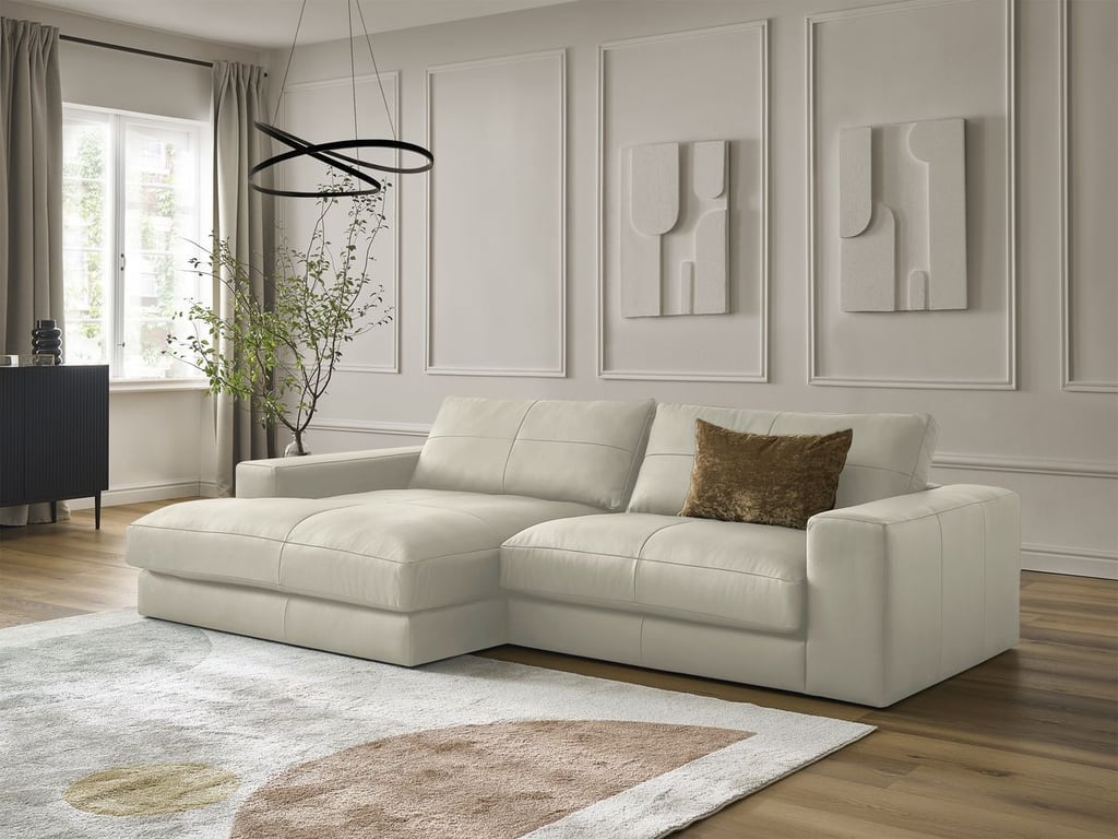 Produit similaire: Canapé d'angle fixe LEONARD cuir de vache beige angle gauche BOBOCHIC 3 places