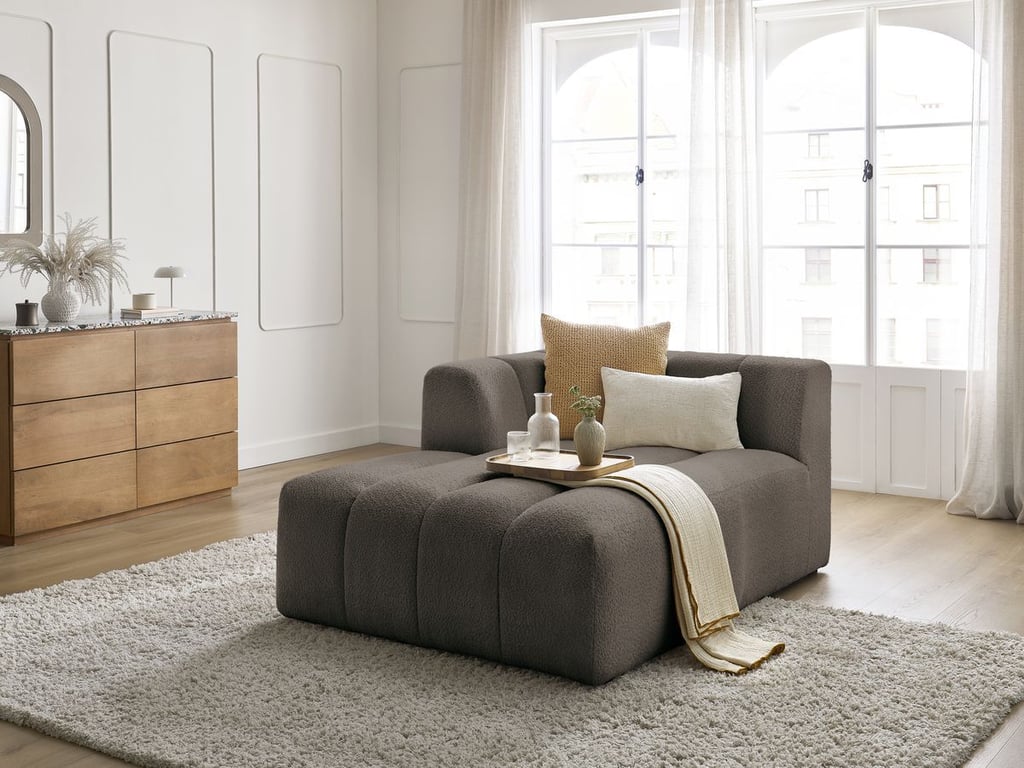 Produit similaire: Méridienne pour canapé modulable ANNECY tissu bouclette marron angle gauche BOBOCHIC