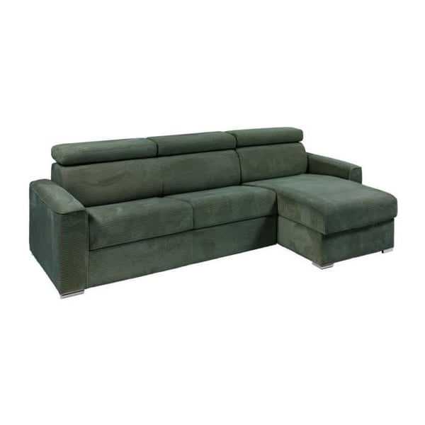 Canapé d'angle réversible convertible express en velours côtelé vert - Couchage à lattes larges 160 cm - Matelas 18 cm - VIZIR