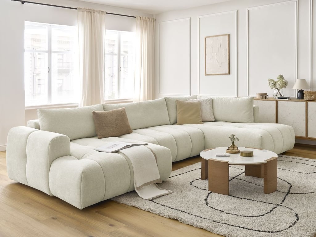 Produit similaire: Canapé d'angle panoramique convertible FUJI tissu lisse beige angle gauche BOBOCHIC 5 places