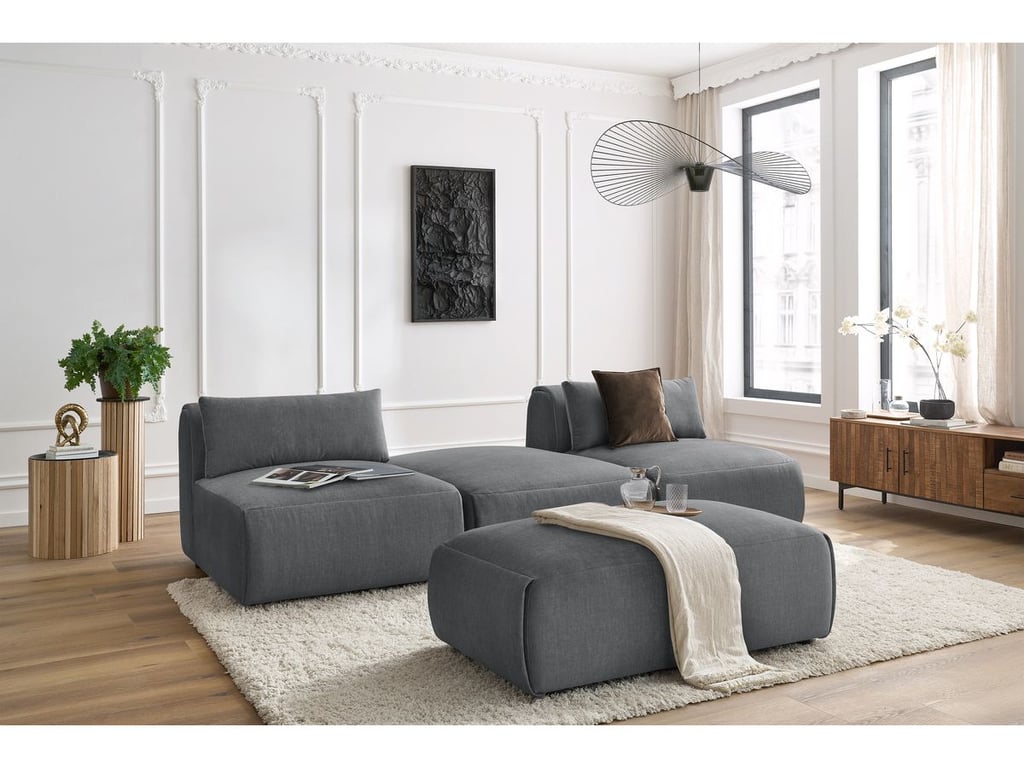 Produit similaire: Canapé droit fixe 3 places JEANNE avec pouf tissu velours gris foncé BOBOCHIC 4 places