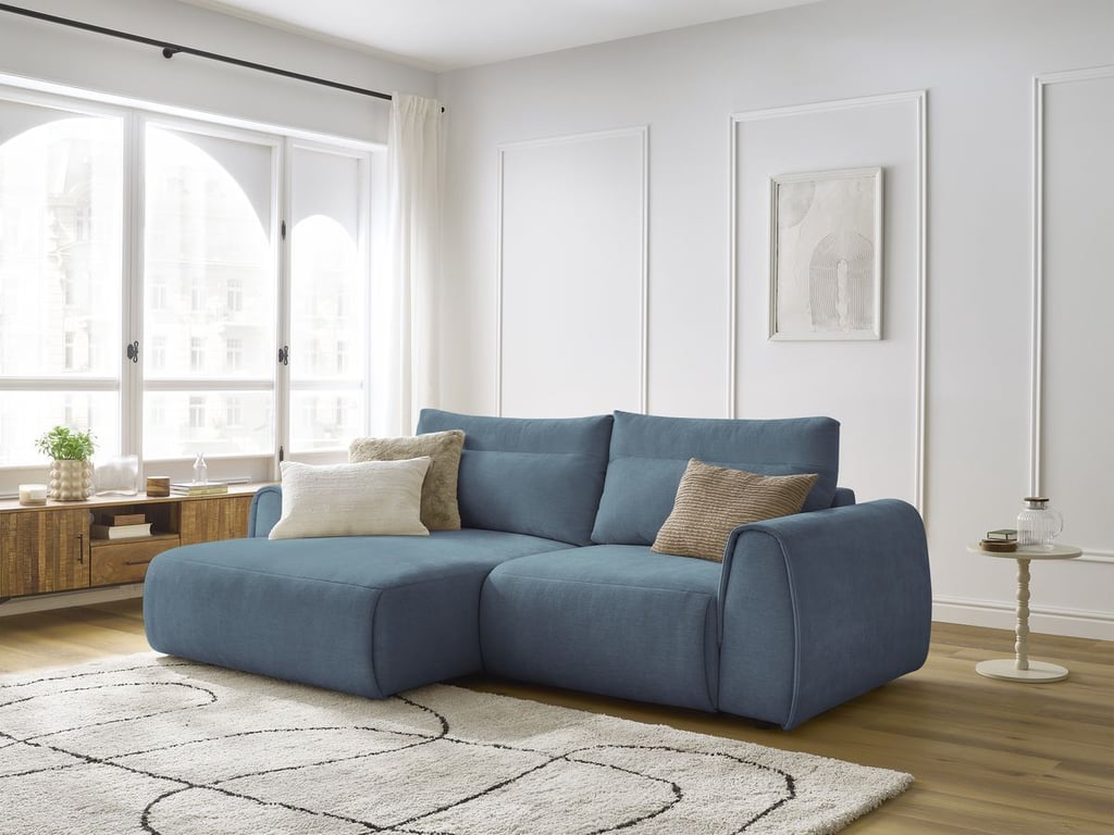 Produit similaire: Canapé d'angle fixe compact ADEN bleu clair angle gauche BOBOCHIC 3 places