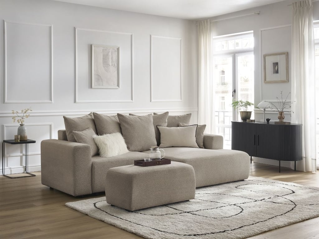 Produit similaire: Canapé d'angle convertible coffre ATILLA tissu chiné avec pouf taupe angle droit BOBOCHIC 5 places