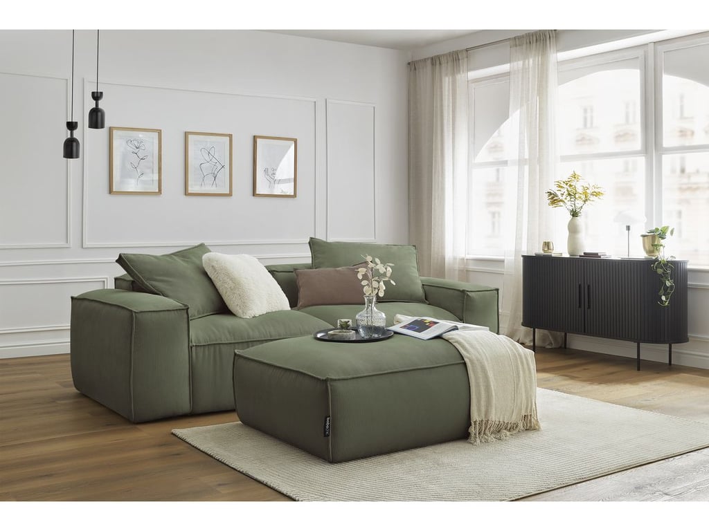 Produit similaire: Canapé droit fixe 3 places ultra moelleux BOHEME velours côtelé avec pouf vert BOBOCHIC