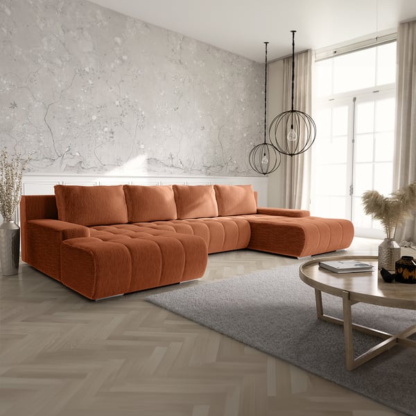 Jonas - Canapé convertible velours côtelé Orange