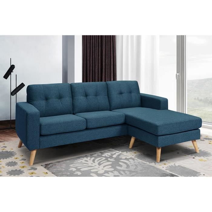 Produit similaire: Canapé d'angle réversible en tissu - VENTE-UNIQUE - BARTOLOME - Bleu - 4 places - Style scandinave