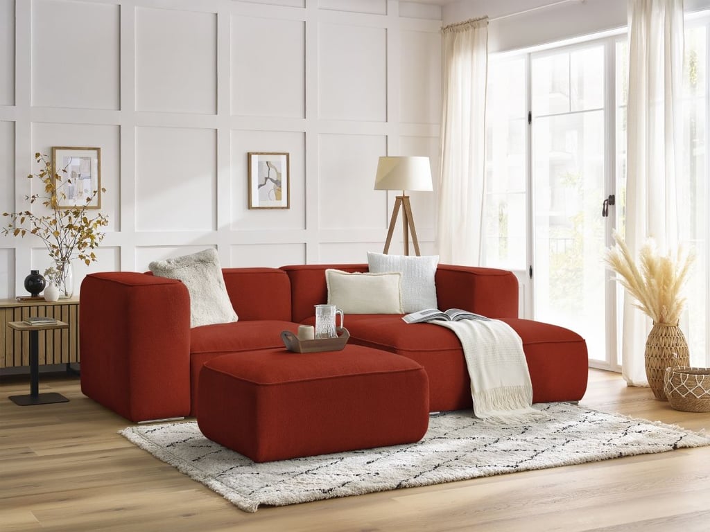 Produit similaire: Canapé d'angle fixe compact ZEPHYR avec pouf orange angle droit BOBOCHIC 4 places