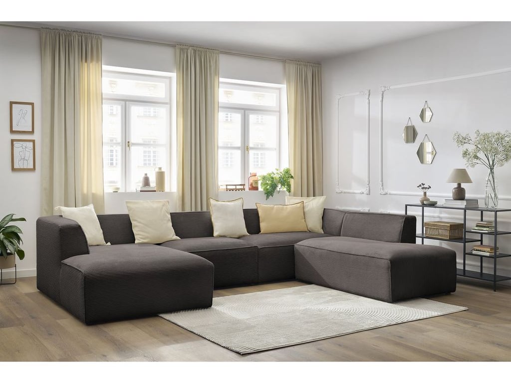 Produit similaire: Canapé panoramique fixe MEGEVE tissu velours côtelé marron angle gauche BOBOCHIC 5 places