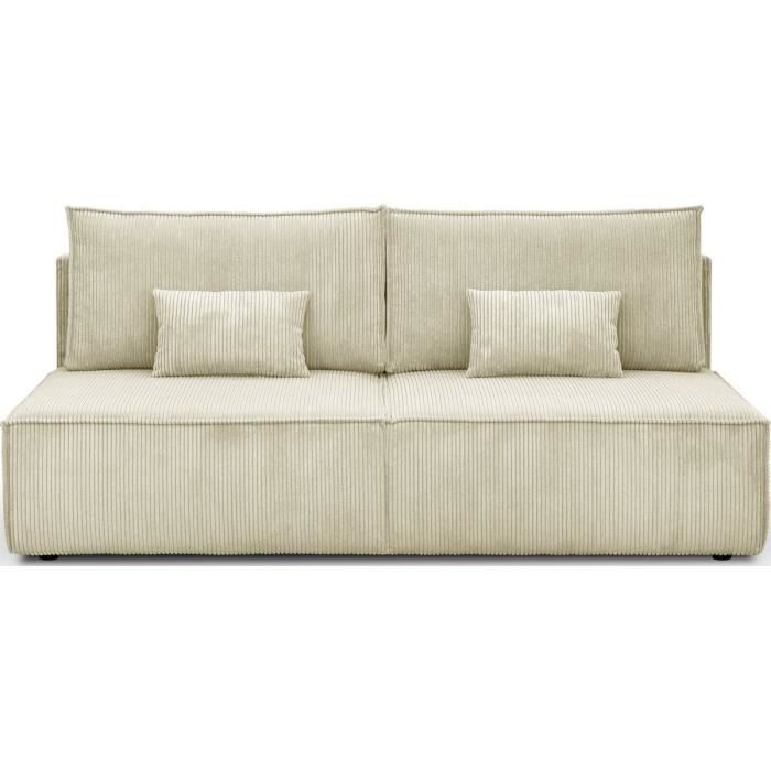 Produit similaire: Canapé convertible 3 places avec coffre de rangement en velours côtelé beige - Milla