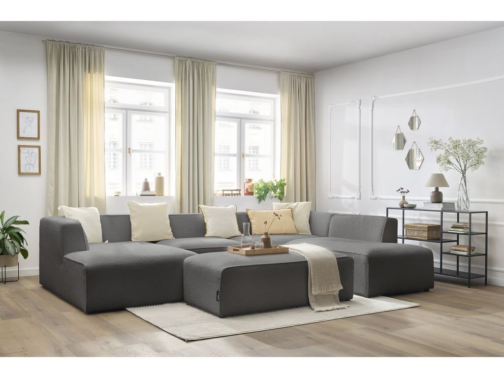 Produit similaire: Megeve canapé panoramique fixe 6 places tissu bouclette gris foncé angle gauche