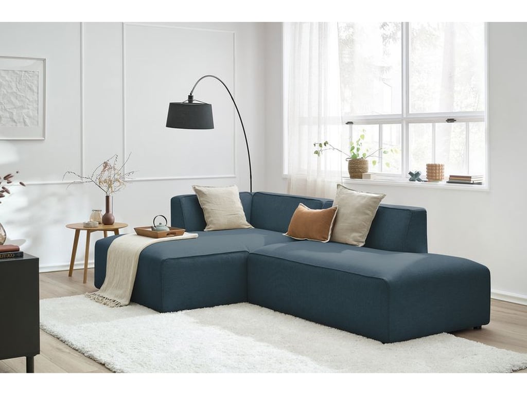 Produit similaire: Canapé d'angle fixe MEGEVE tissu chiné bleu foncé angle gauche BOBOCHIC 4 places