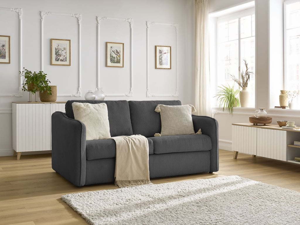 Produit similaire: Canapé droit convertible LENNY ouverture express 2 plis velours côtelé gris foncé BOBOCHIC 3 places