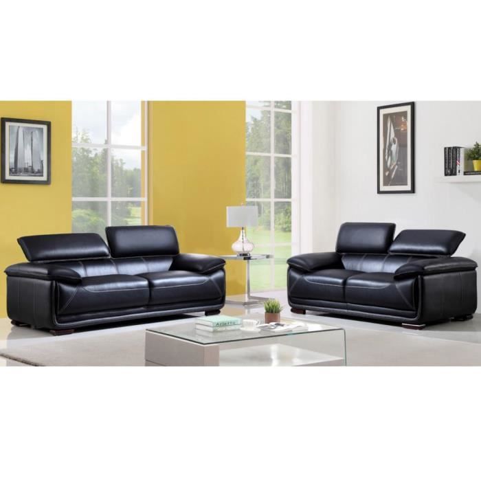 Produit similaire: Canapé en cuir MACELO - Noir - 3+2 places - Têtières relax - Design contemporain