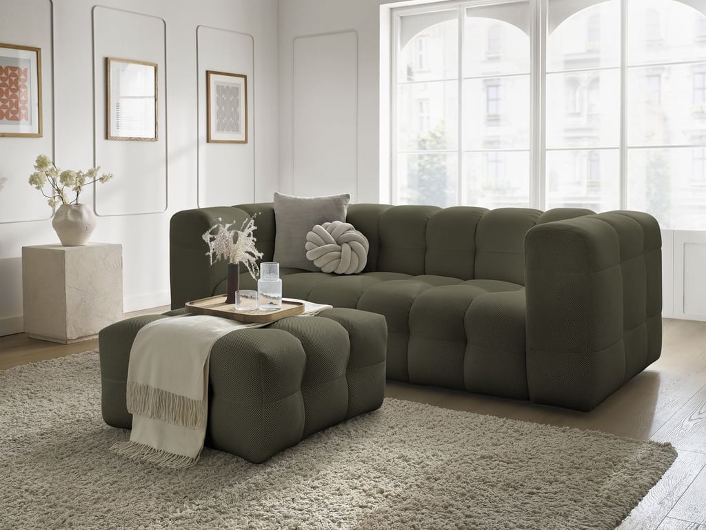 Produit similaire: Canapé droit fixe 3 places CLOUD tissu mesh avec pouf vert BOBOCHIC