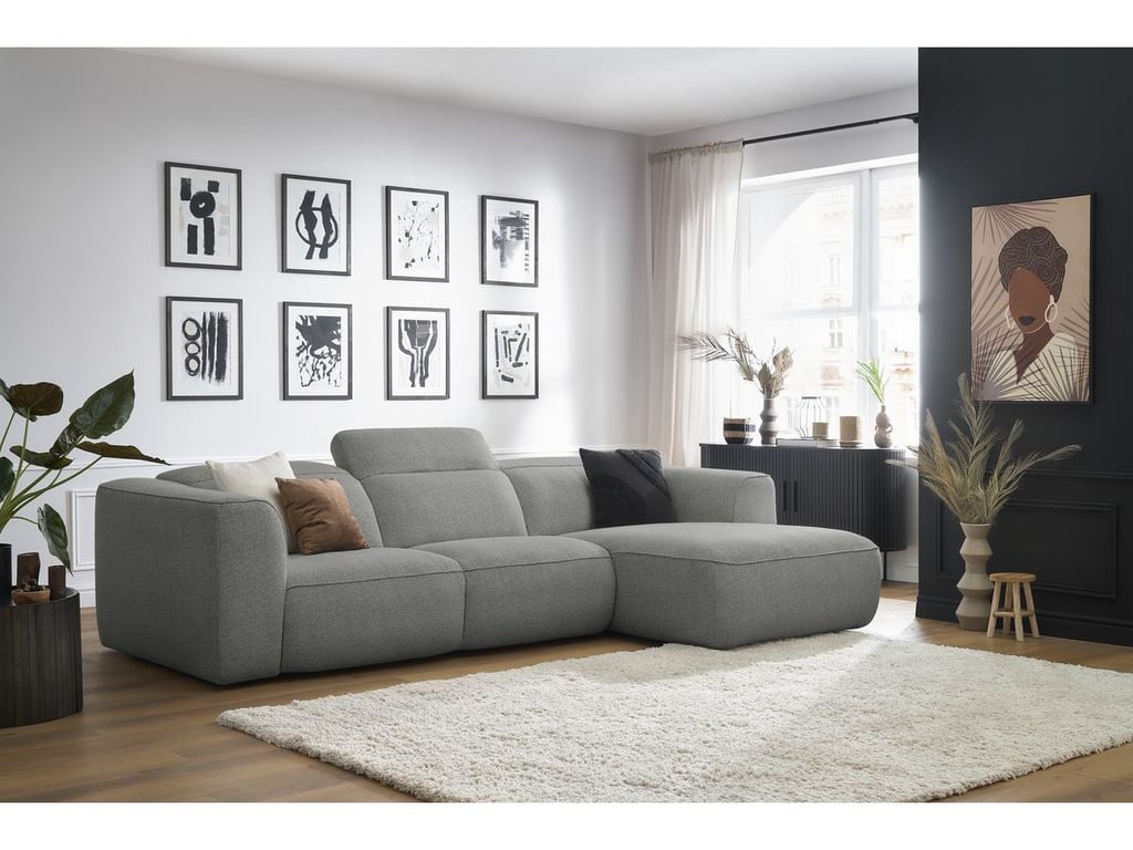 Produit similaire: Canapé d'angle fixe WILLIAM avec têtières gris clair angle droit BOBOCHIC 3 places