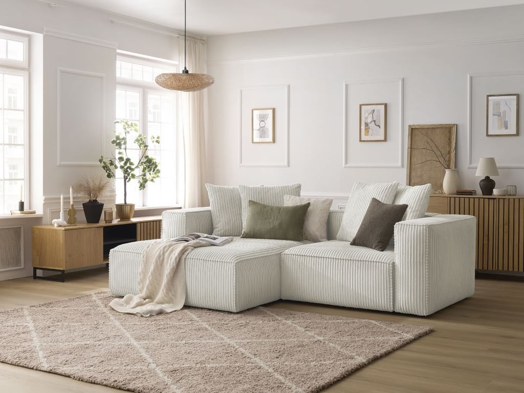 Produit similaire: Canapé d'angle fixe NINA velours côtelé gris clair angle gauche BOBOCHIC 3 places