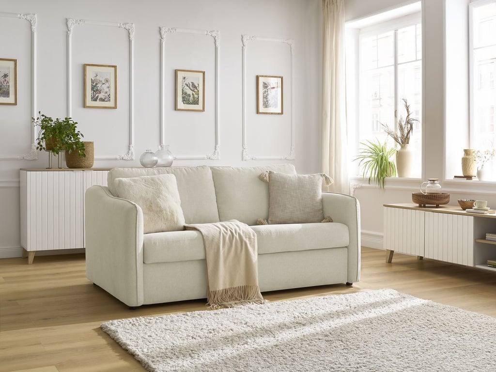 Produit similaire: Canapé droit convertible LENNY ouverture express 2 plis tissu lisse beige BOBOCHIC 3 places