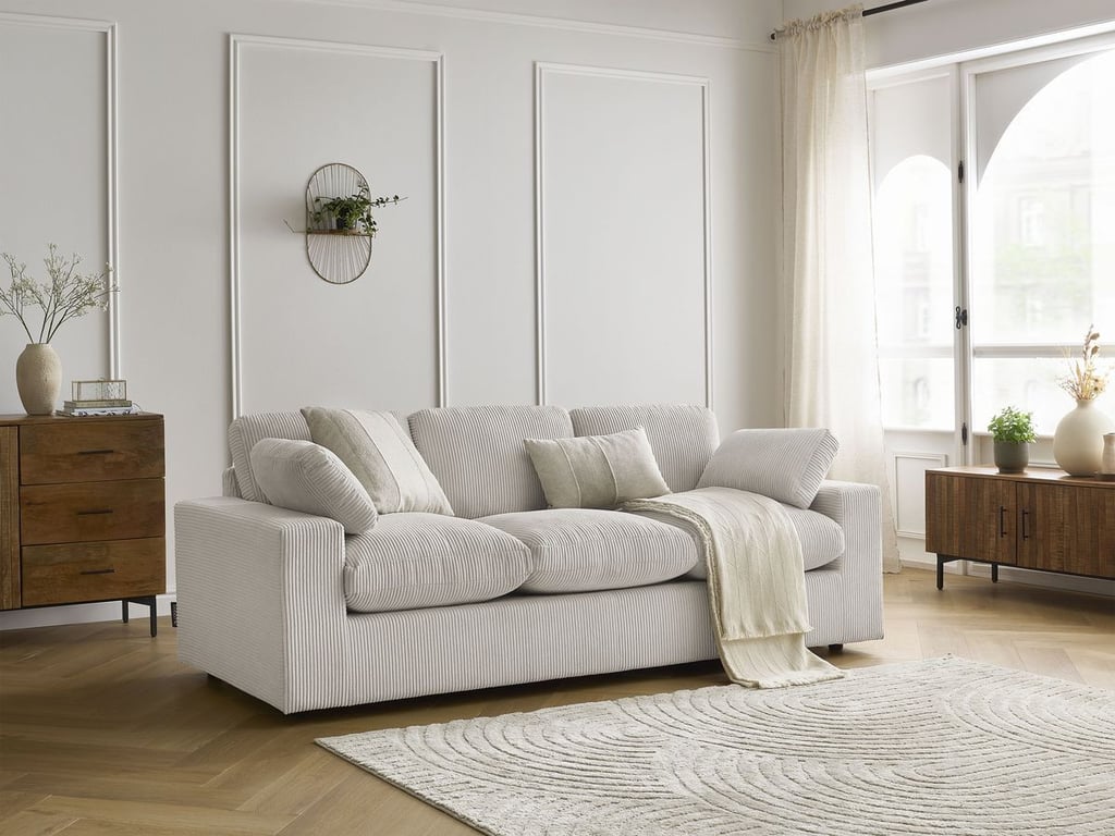 Produit similaire: Belair canapé droit fixe compact 3 places velours côtelé beige