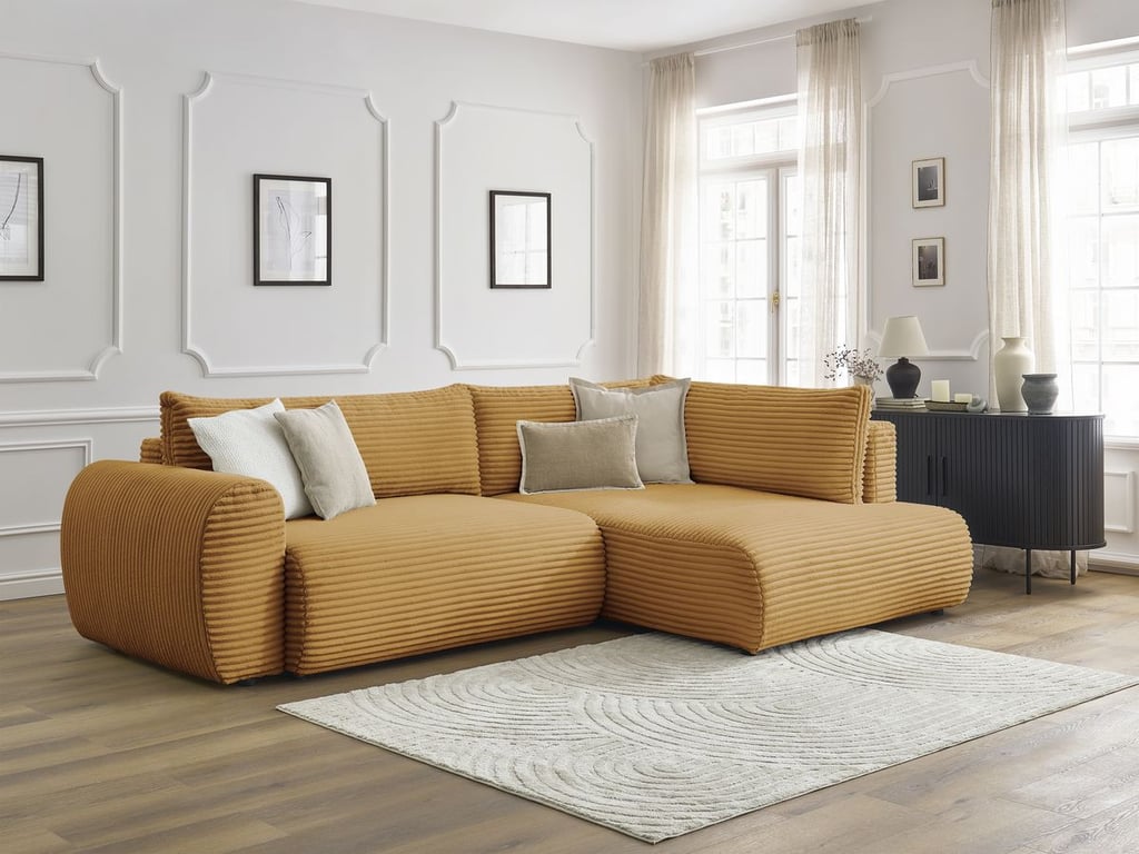 Produit similaire: Canapé d'angle L convertible coffre LUCIEN gros côtelé doux jaune angle droit BOBOCHIC 3 places