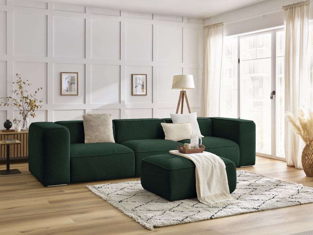 Produit similaire: Canapé droit fixe 3 places ZEPHYR avec pouf vert BOBOCHIC