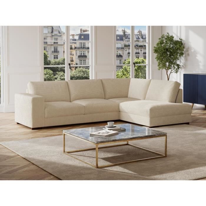 Produit similaire: Canapé d'angle droit en velours côtelé beige MESETA