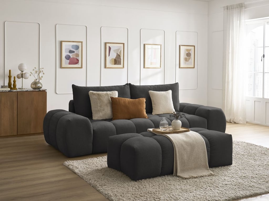 Produit similaire: Canapé droit fixe 3 places EVEREST tissu texturé avec pouf noir BOBOCHIC