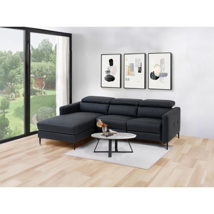 Canapé d'angle relax électrique en cuir noir - FUSETA - 4 places - Design contemporain