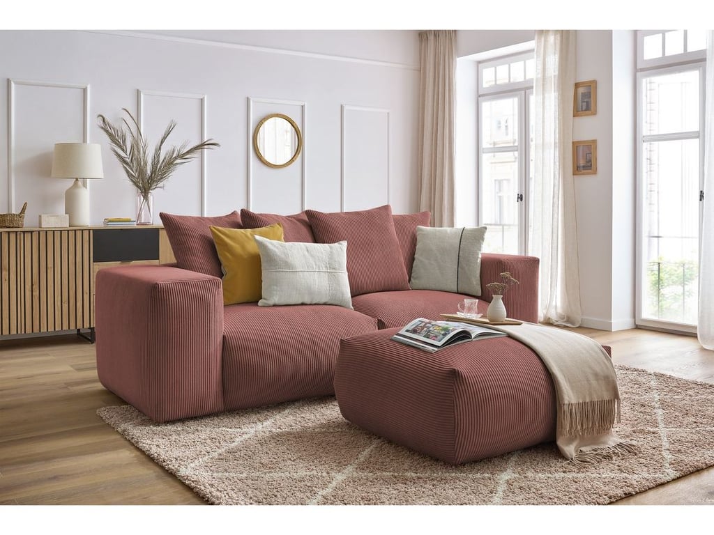 Produit similaire: Canapé droit fixe modulable VOLTAIRE avec pouf rose BOBOCHIC 4 places