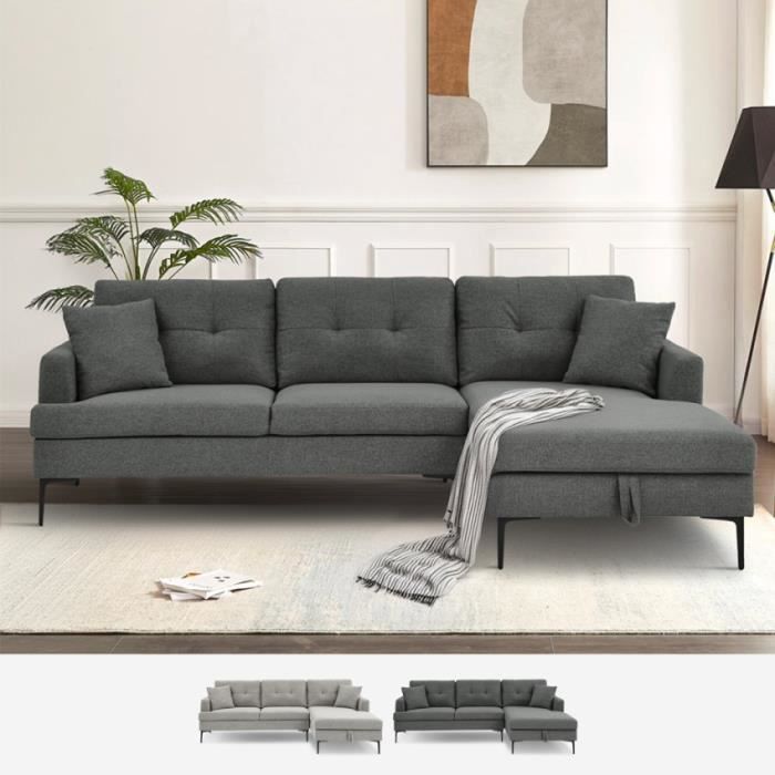Produit similaire: Canapé d'angle 3 places avec méridienne et coffre en tissu gris Agadir - Gris foncé