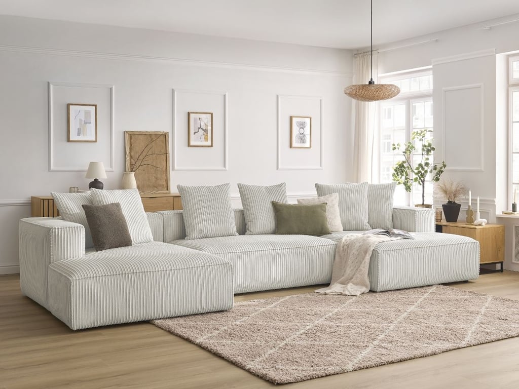 Produit similaire: Canapé panoramique fixe NINA velours côtelé gris clair BOBOCHIC 4 places