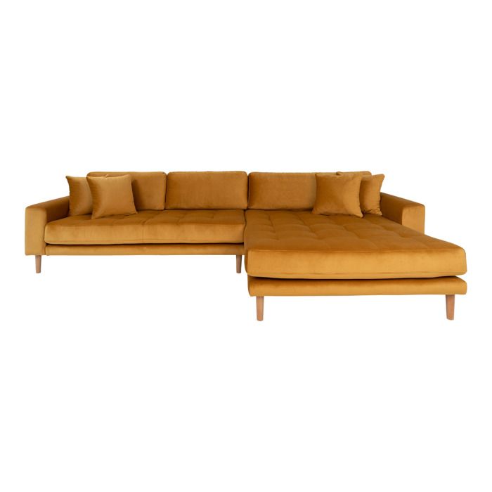 Lido Sofa, Canapé, Chaise longue orientée à droite en velours, moutarde jaune.